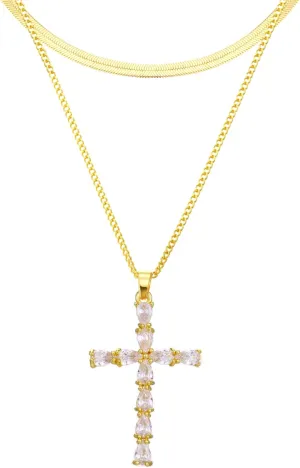 Gold Necklace for Women cross Necklaces for Woman Layered Jewelry 18k Plated