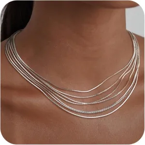 Gold Necklace for Women, Dainty 14k Gold Plated Layered Chunky Gold Chain Link Necklaces Stack for Women Trendy Sterling Silver Stacked Gold/Silver Necklaces Set Fashion Jewelry for Women