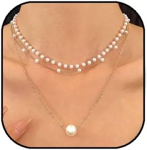 Gold Pearl Necklace for Women, Layered Pearl Pendant Necklaces 14K Gold Freshwater Pearl Chain Necklace Everyday Jewelry Gift