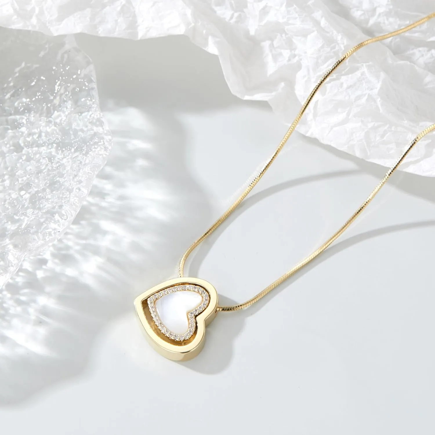 Gold Pendant Necklace for Women, Dainty Vintage 14K Gold Plated Heart Pearl Opal Necklaces Jewelry for Her