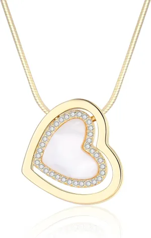 Gold Pendant Necklace for Women, Dainty Vintage 14K Gold Plated Heart Pearl Opal Necklaces Jewelry for Her