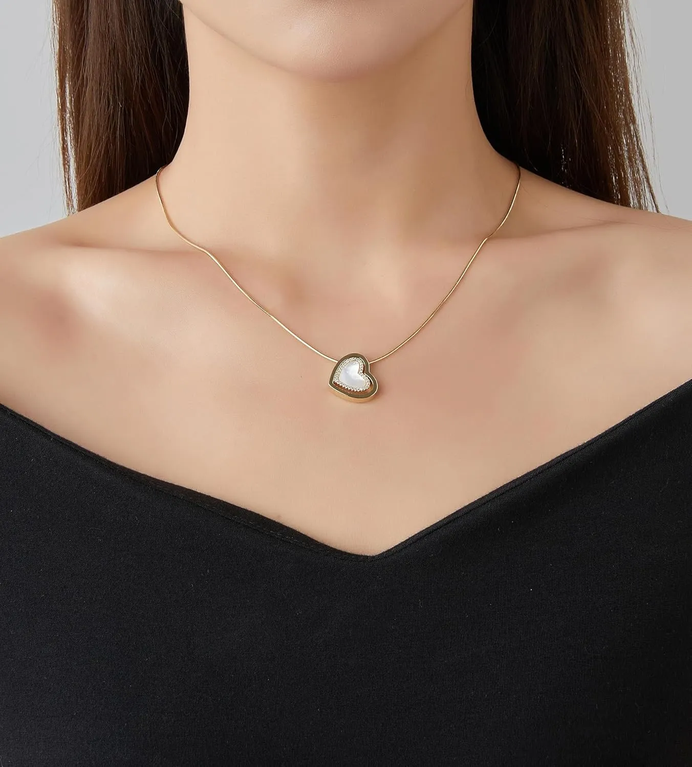 Gold Pendant Necklace for Women, Dainty Vintage 14K Gold Plated Heart Pearl Opal Necklaces Jewelry for Her