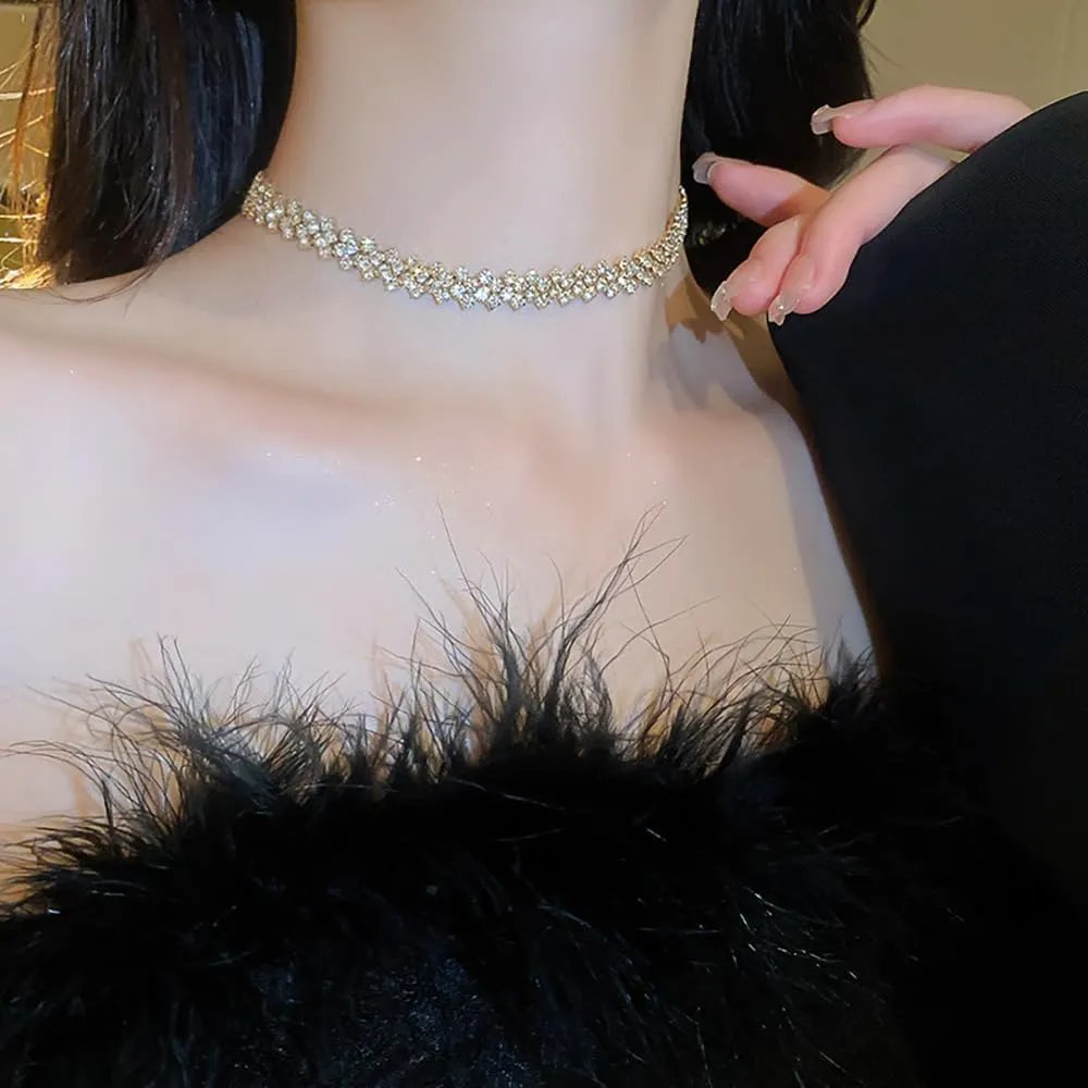Gold Rhinestone Chokers for Women,Delicate Bilayer Crystal Silver Chain Necklaces,Sparkly Party Prom Accessories for Woman Jewelry Gift