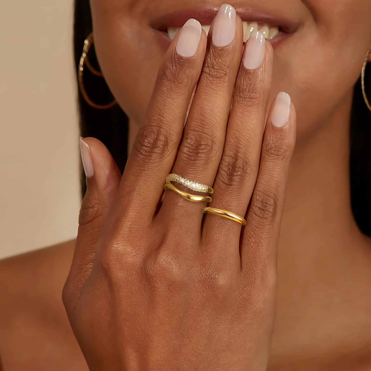 Gold Rings for Women Non Tarnish Dainty 14k Gold Plated Stackable Ring Set Trendy Cubic Zirconia Thumb Wedding Engagement Bands Rings for Women Size 5 6 7 8 9 10 11