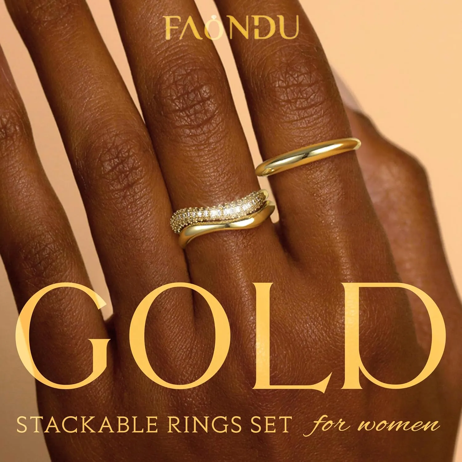 Gold Rings for Women Non Tarnish Dainty 14k Gold Plated Stackable Ring Set Trendy Cubic Zirconia Thumb Wedding Engagement Bands Rings for Women Size 5 6 7 8 9 10 11