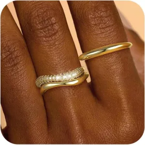 Gold Rings for Women Non Tarnish Dainty 14k Gold Plated Stackable Ring Set Trendy Cubic Zirconia Thumb Wedding Engagement Bands Rings for Women Size 5 6 7 8 9 10 11