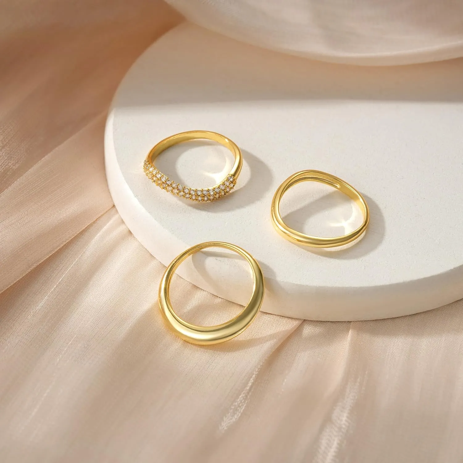 Gold Rings for Women Non Tarnish Dainty 14k Gold Plated Stackable Ring Set Trendy Cubic Zirconia Thumb Wedding Engagement Bands Rings for Women Size 5 6 7 8 9 10 11