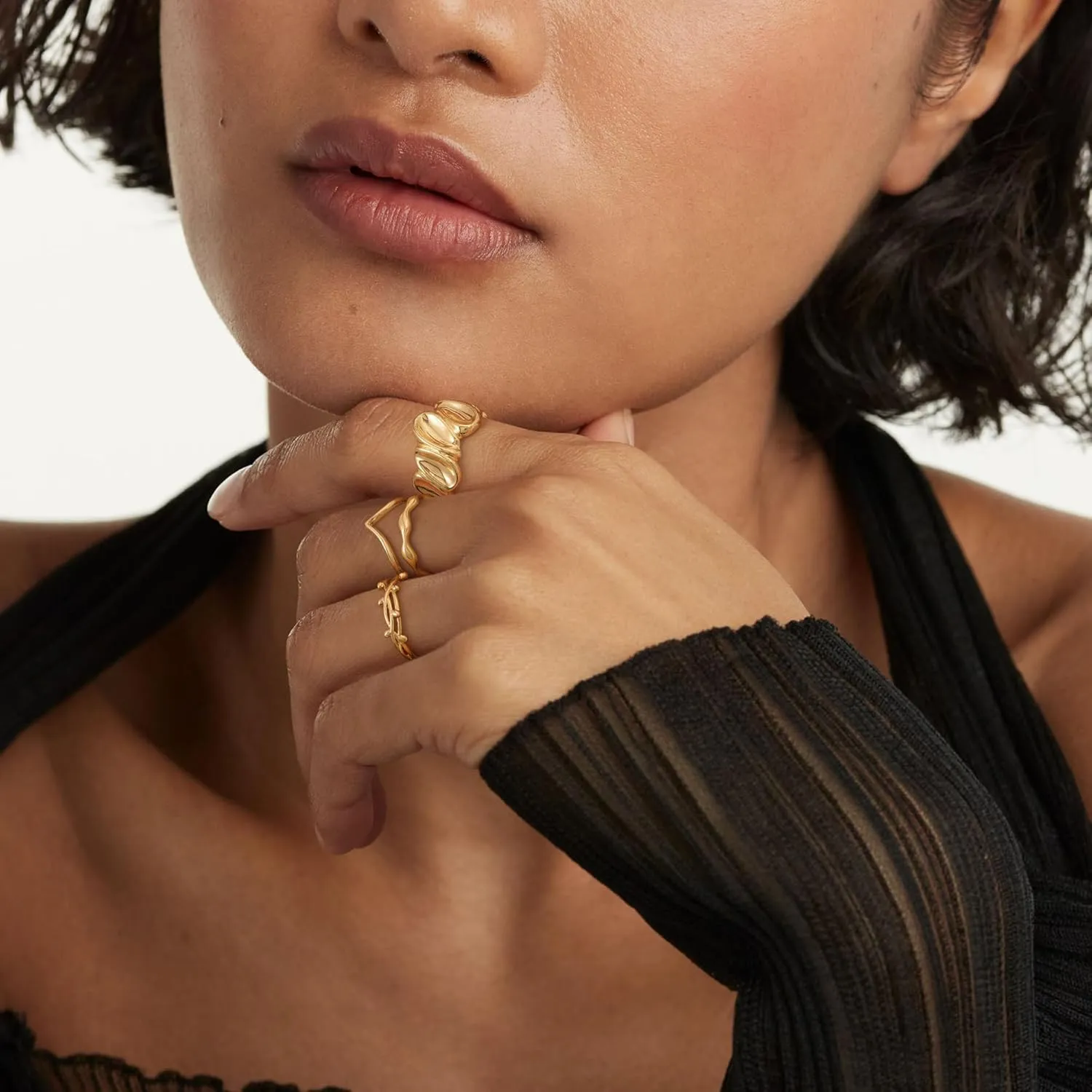 Gold Rings for Women Trendy 14K Gold Plated Dainty Band Stackable Chunky Rings Minimalist Finger Jewelry Gifts Size US6-8