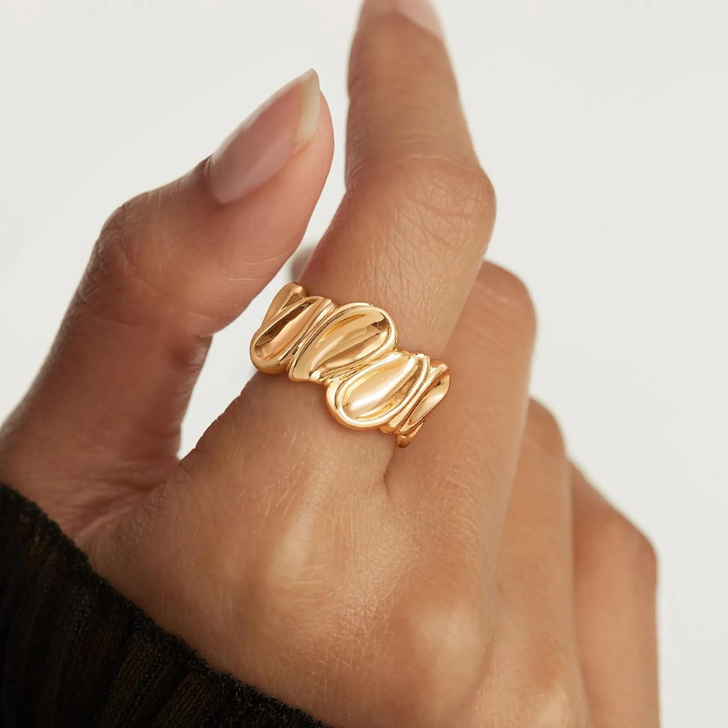 Gold Rings for Women Trendy 14K Gold Plated Dainty Band Stackable Chunky Rings Minimalist Finger Jewelry Gifts Size US6-8