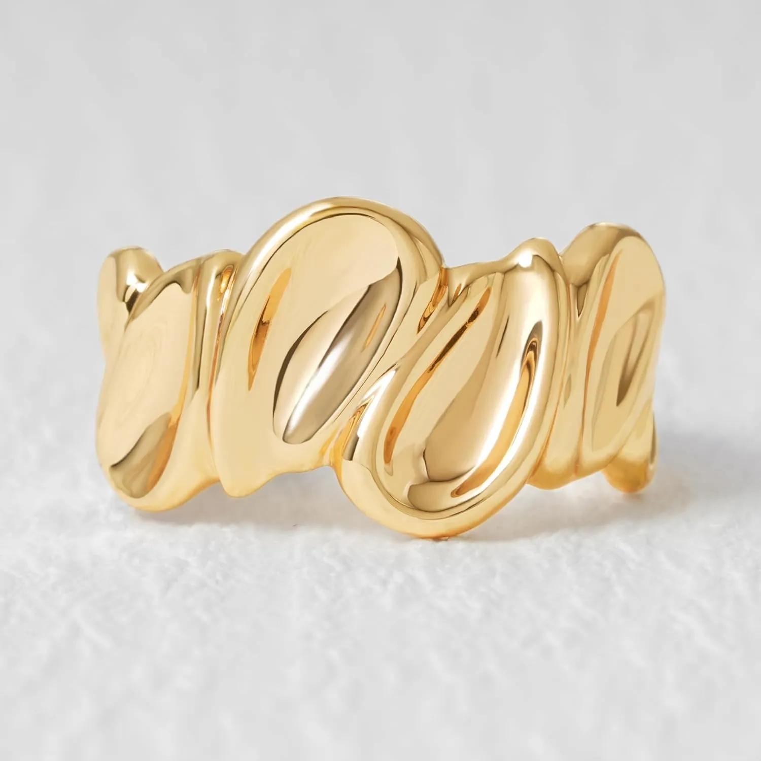 Gold Rings for Women Trendy 14K Gold Plated Dainty Band Stackable Chunky Rings Minimalist Finger Jewelry Gifts Size US6-8