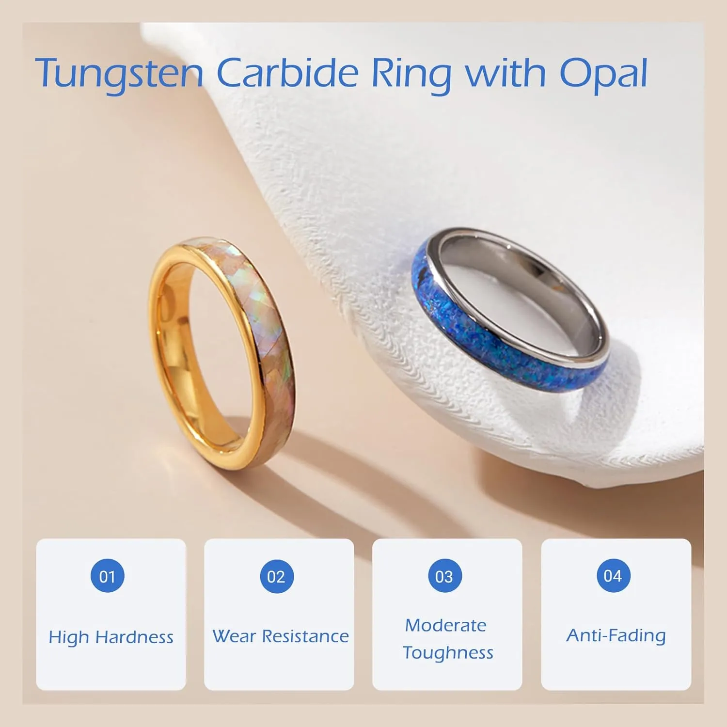 Gold Rings for Women,4mm Opal Ring Tungsten Wedding Band Multicolor Crushed Opal Inlay Fashion Chunky Rings for Women,Dome Polished Comfort Fit Engagement Rings