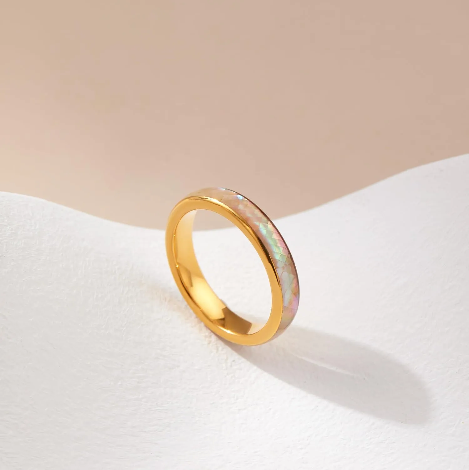 Gold Rings for Women,4mm Opal Ring Tungsten Wedding Band Multicolor Crushed Opal Inlay Fashion Chunky Rings for Women,Dome Polished Comfort Fit Engagement Rings