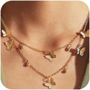 Gold Simple Dainty Boho Butterfly chunky Chokers Necklace Layered Circle Necklace Bar Y Pendant Necklace for Women