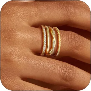 Gold Stackable Rings for Women Non Tarnish - Dainty 18K Gold Plated Stackable Thin Rings Cubic Zirconia Thumb Ring Set Trendy Statement Promise Wedding Bands Engagement Ring for Women Size 5-10