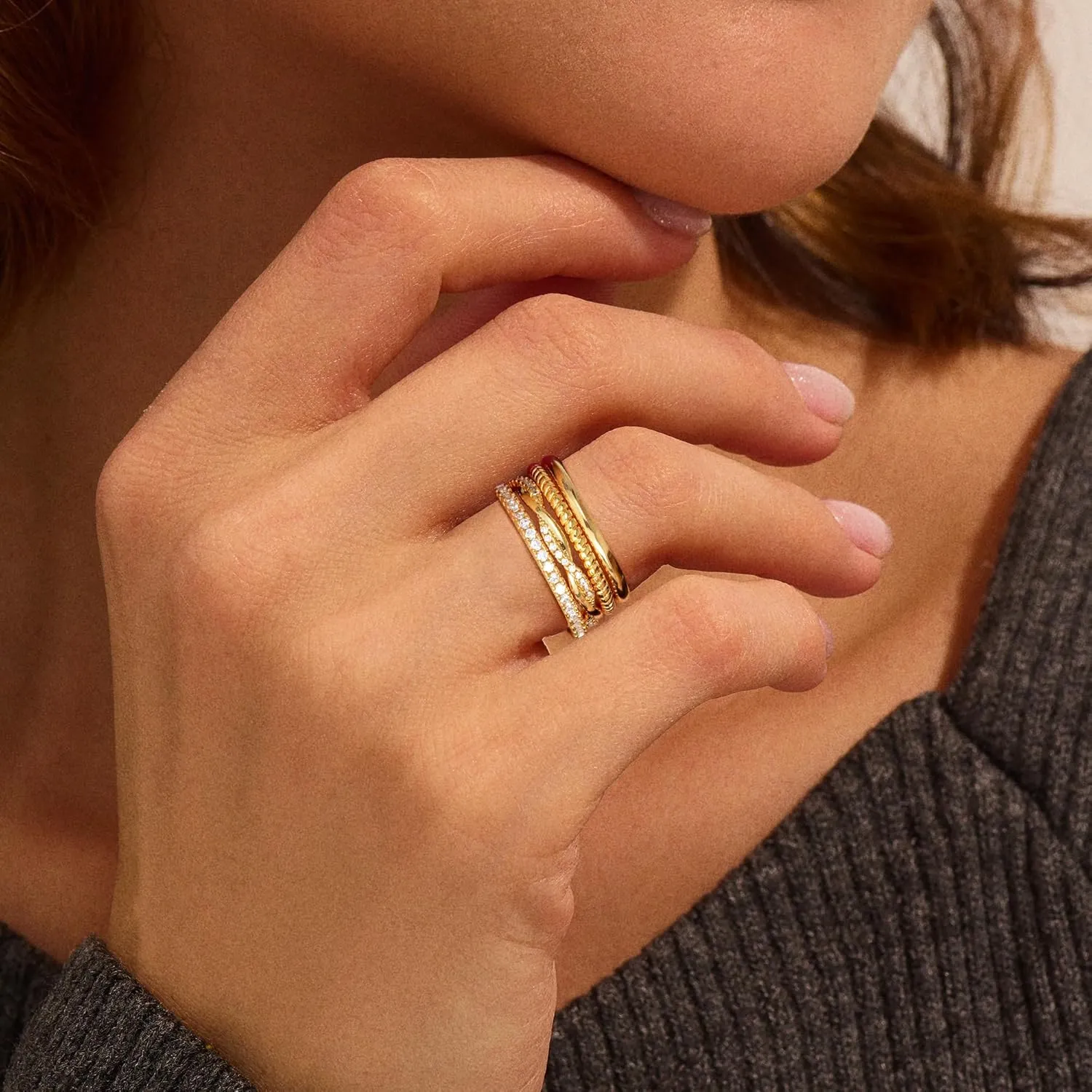 Gold Stackable Rings for Women Non Tarnish - Dainty 18K Gold Plated Stackable Thin Rings Cubic Zirconia Thumb Ring Set Trendy Statement Promise Wedding Bands Engagement Ring for Women Size 5-10
