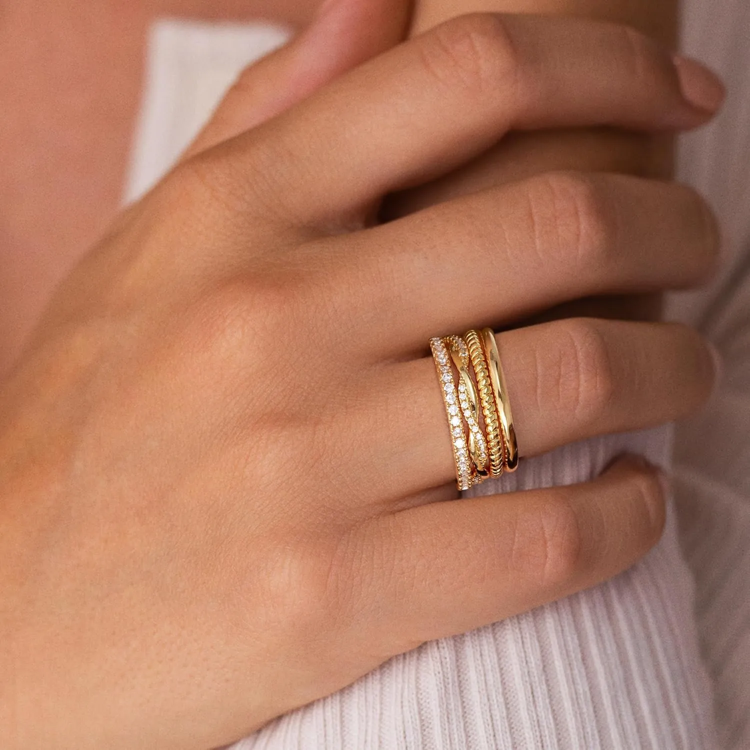 Gold Stackable Rings for Women Non Tarnish - Dainty 18K Gold Plated Stackable Thin Rings Cubic Zirconia Thumb Ring Set Trendy Statement Promise Wedding Bands Engagement Ring for Women Size 5-10