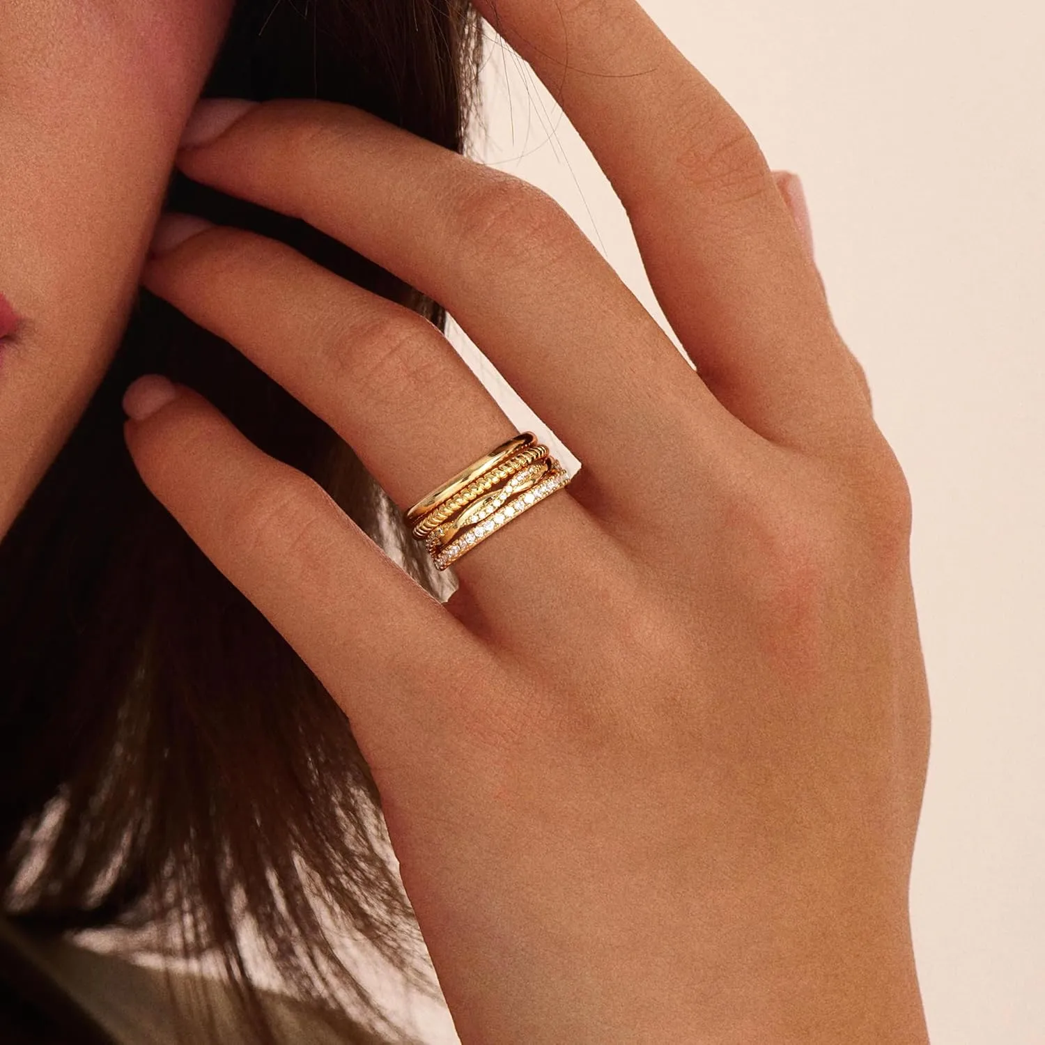 Gold Stackable Rings for Women Non Tarnish - Dainty 18K Gold Plated Stackable Thin Rings Cubic Zirconia Thumb Ring Set Trendy Statement Promise Wedding Bands Engagement Ring for Women Size 5-10