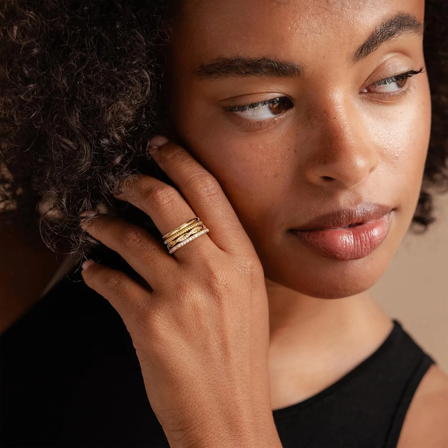 Gold Stackable Rings for Women Non Tarnish - Dainty 18K Gold Plated Stackable Thin Rings Cubic Zirconia Thumb Ring Set Trendy Statement Promise Wedding Bands Engagement Ring for Women Size 5-10