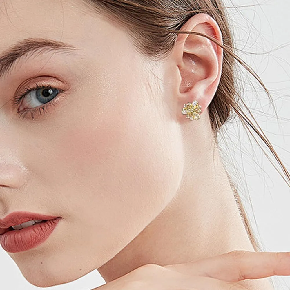 Gold Stud Earrings Vintage Rhinestone Flower Earrings for Women