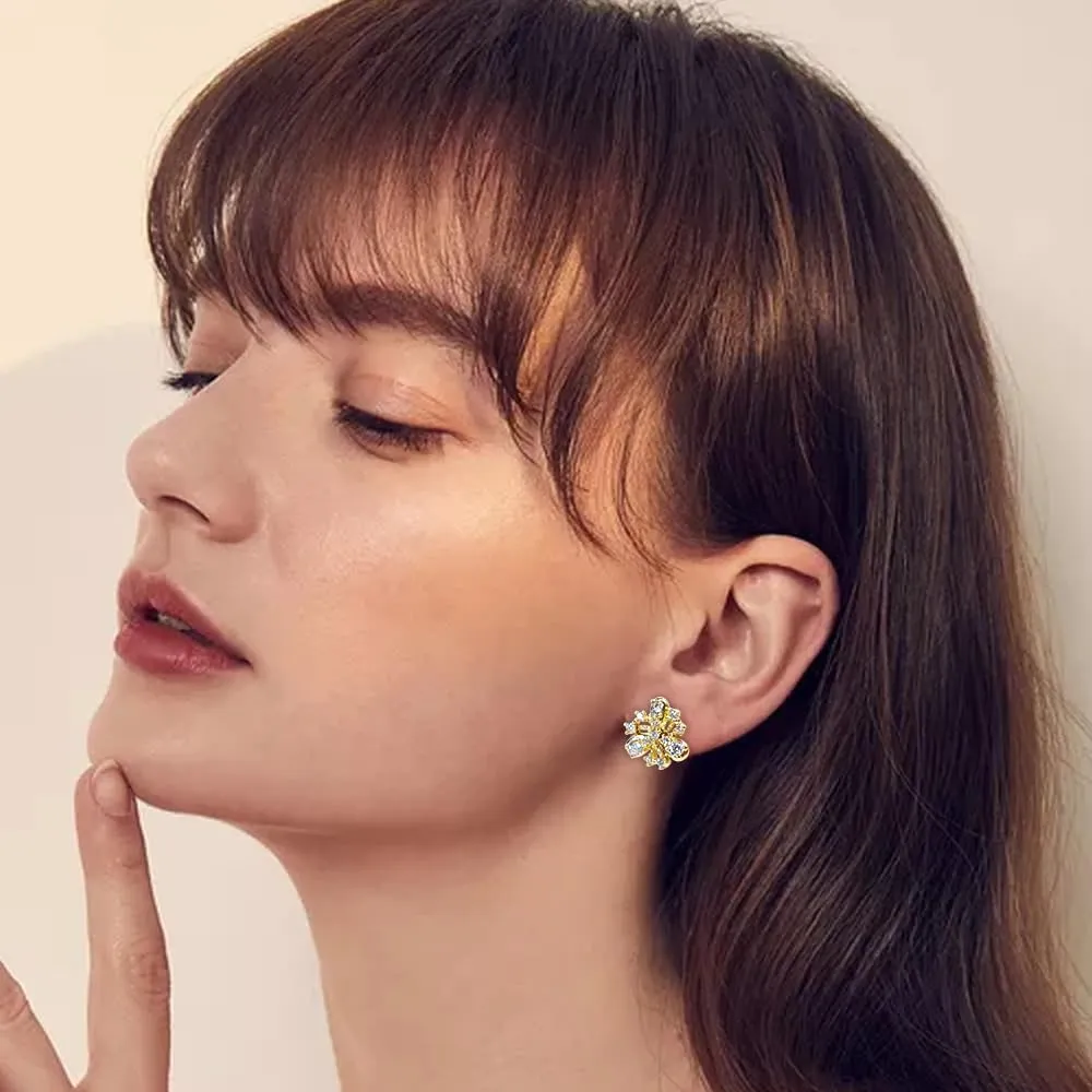 Gold Stud Earrings Vintage Rhinestone Flower Earrings for Women