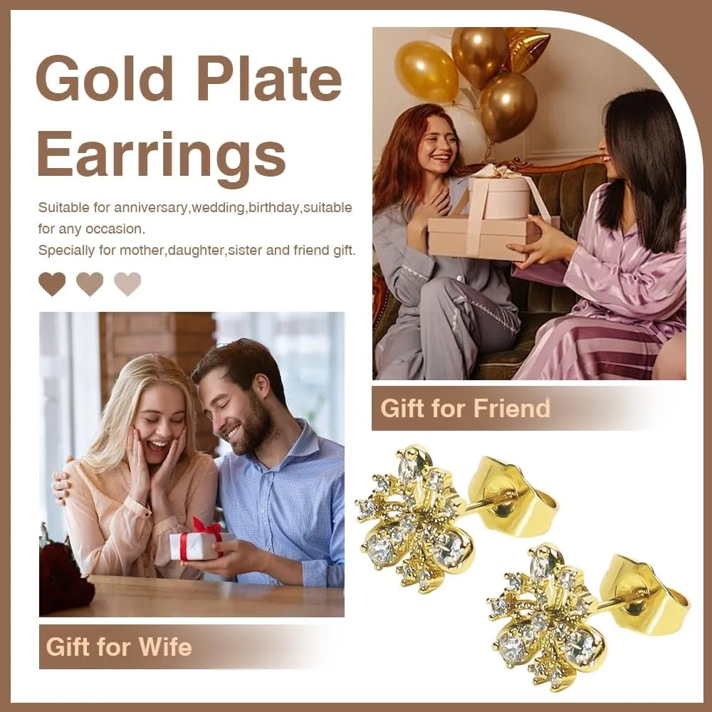 Gold Stud Earrings Vintage Rhinestone Flower Earrings for Women