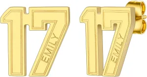 GoldChic Jewelry Sport Number Earrings for Men, Custom Name Stud Earrings For Sport Players Fans, Stainless Steel Baseball Basketball Football Soccer Volleyball Ear Jewelry Gift For Athlete