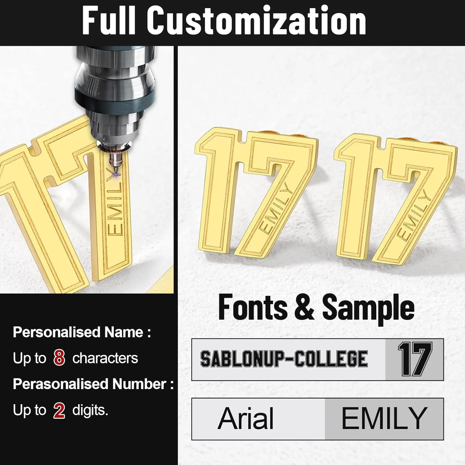 GoldChic Jewelry Sport Number Earrings for Men, Custom Name Stud Earrings For Sport Players Fans, Stainless Steel Baseball Basketball Football Soccer Volleyball Ear Jewelry Gift For Athlete