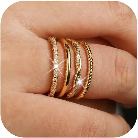 Gold/Silver Rings for Women Non Tarnish, Dainty 14K Gold Plated Stacking Thumb Rings Set, Statement Gold Adjustable Stackable Rings Set