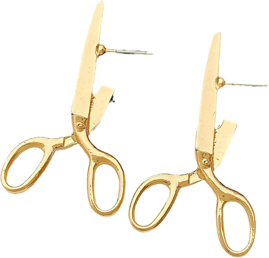 Gothic Scissors Earrings for Women Fashion Gold Silver Color Punk Unique Heart Dangle Drop Shears Earrings Jewelry Gifts for Hairdresser