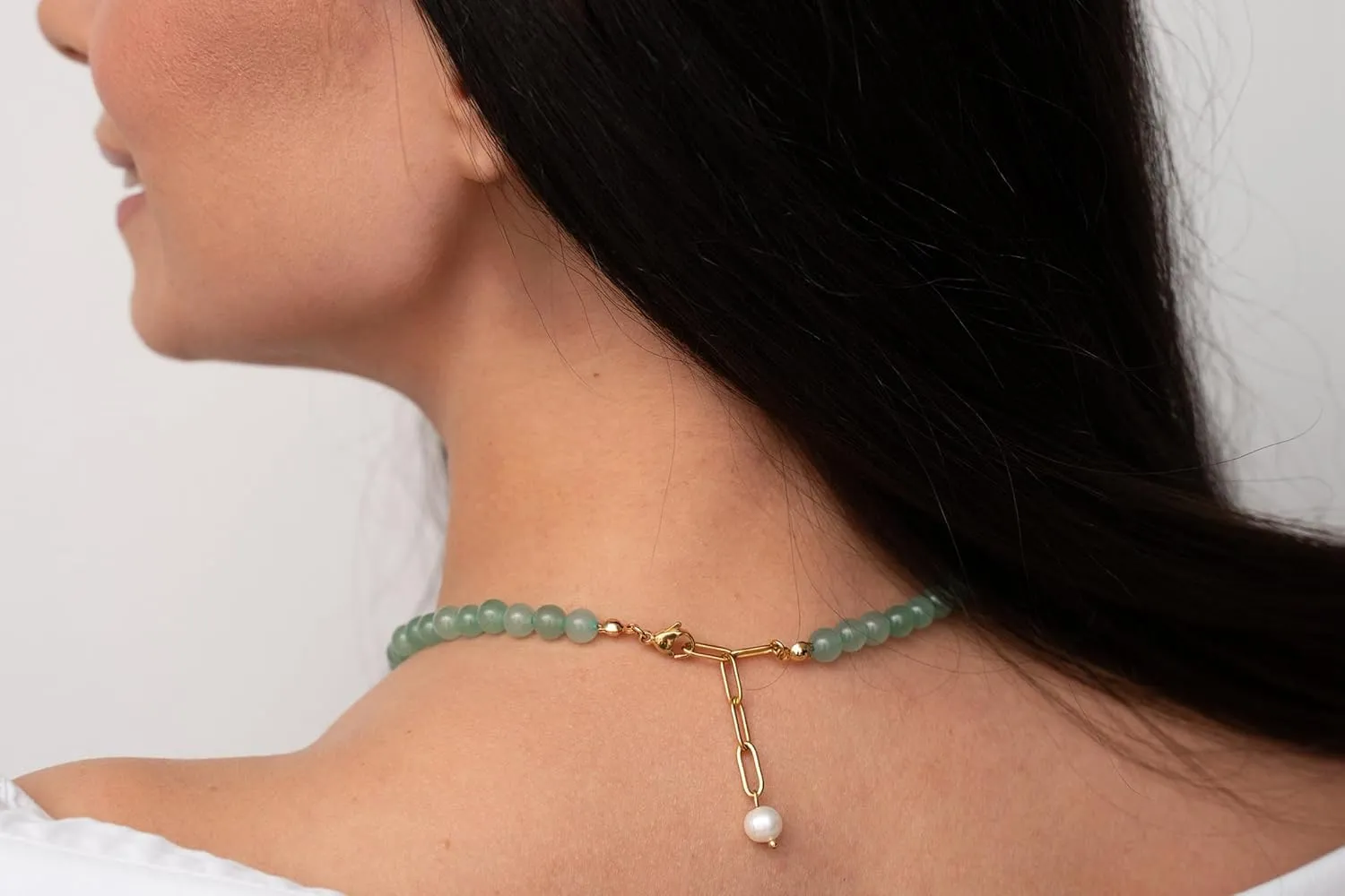 Green Aventurine Jade Necklace, Green Choker Necklace Healing Crystal Necklace with Pearl for Women, Handmade Necklaces Spiritual Jewelry for Women. (green aventurine)
