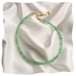 Green Aventurine Jade Necklace, Green Choker Necklace Healing Crystal Necklace with Pearl for Women, Handmade Necklaces Spiritual Jewelry for Women. (green aventurine)