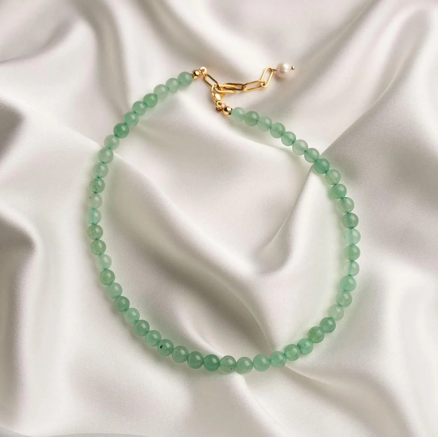 Green Aventurine Jade Necklace, Green Choker Necklace Healing Crystal Necklace with Pearl for Women, Handmade Necklaces Spiritual Jewelry for Women. (green aventurine)