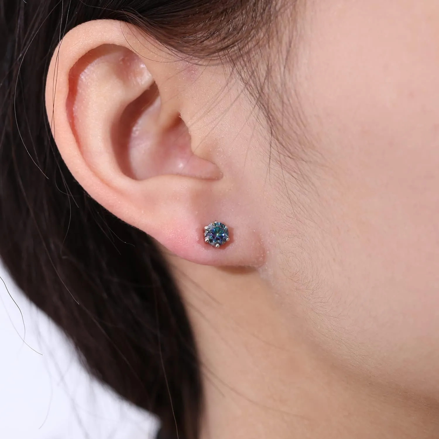 Green Moissanite Earrings - 6 Prong Green Stud Earrings 14k White Gold Green Earrings 925 Sterling Silver Moissanite Jewelry Gifts for Christmas
