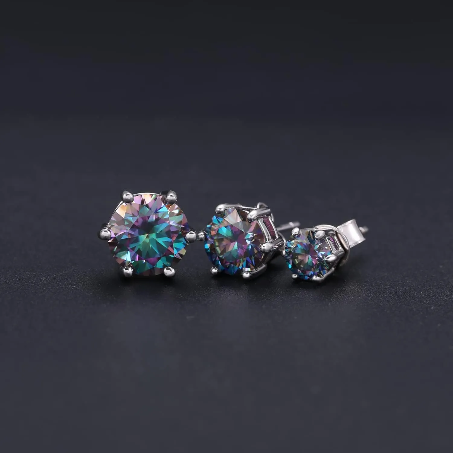 Green Moissanite Earrings - 6 Prong Green Stud Earrings 14k White Gold Green Earrings 925 Sterling Silver Moissanite Jewelry Gifts for Christmas