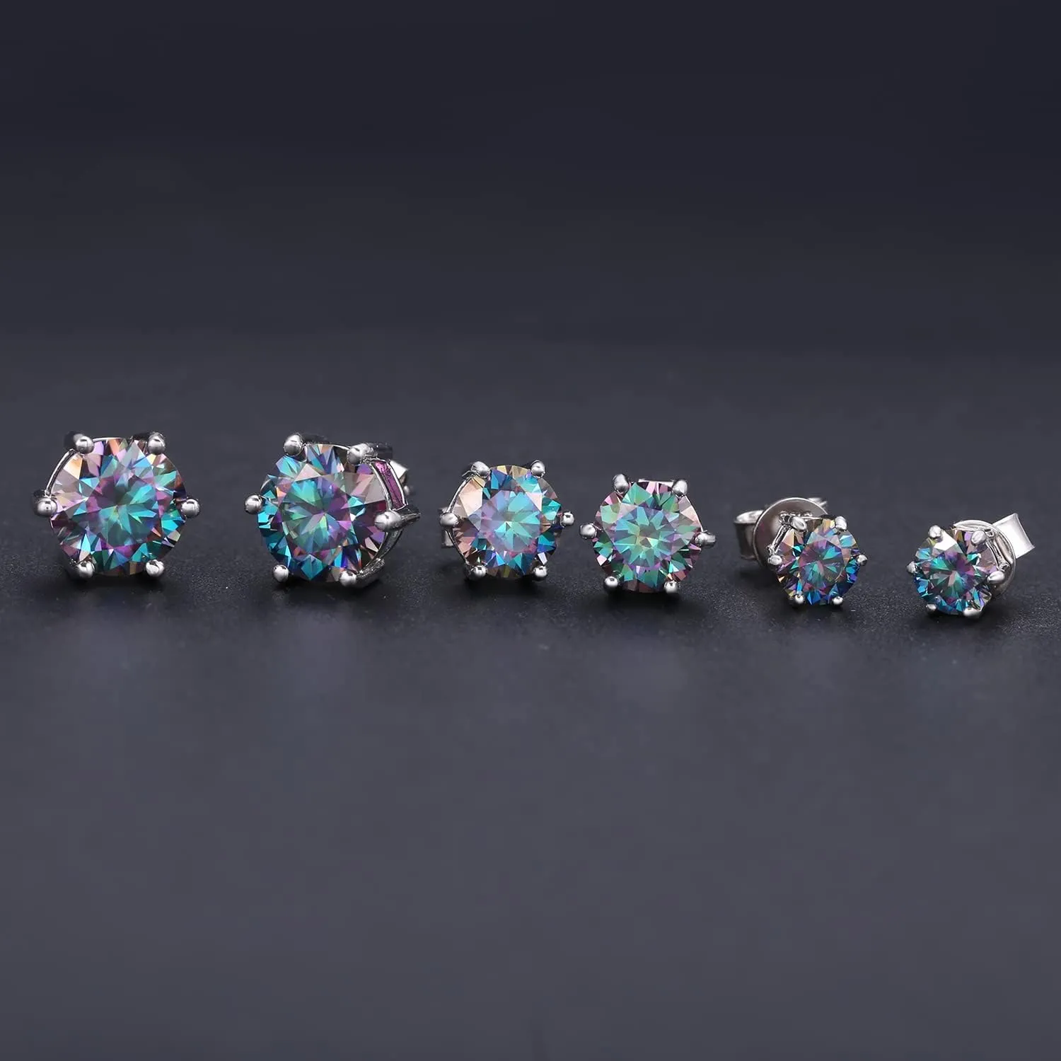Green Moissanite Earrings - 6 Prong Green Stud Earrings 14k White Gold Green Earrings 925 Sterling Silver Moissanite Jewelry Gifts for Christmas