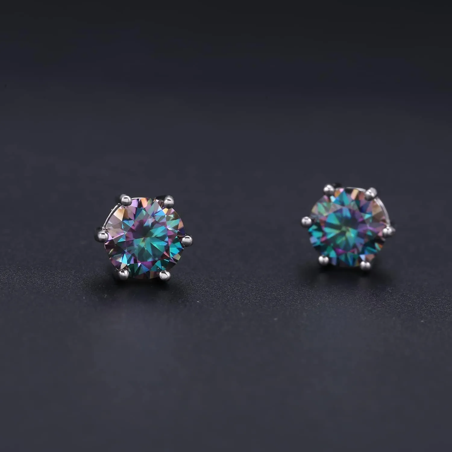 Green Moissanite Earrings - 6 Prong Green Stud Earrings 14k White Gold Green Earrings 925 Sterling Silver Moissanite Jewelry Gifts for Christmas