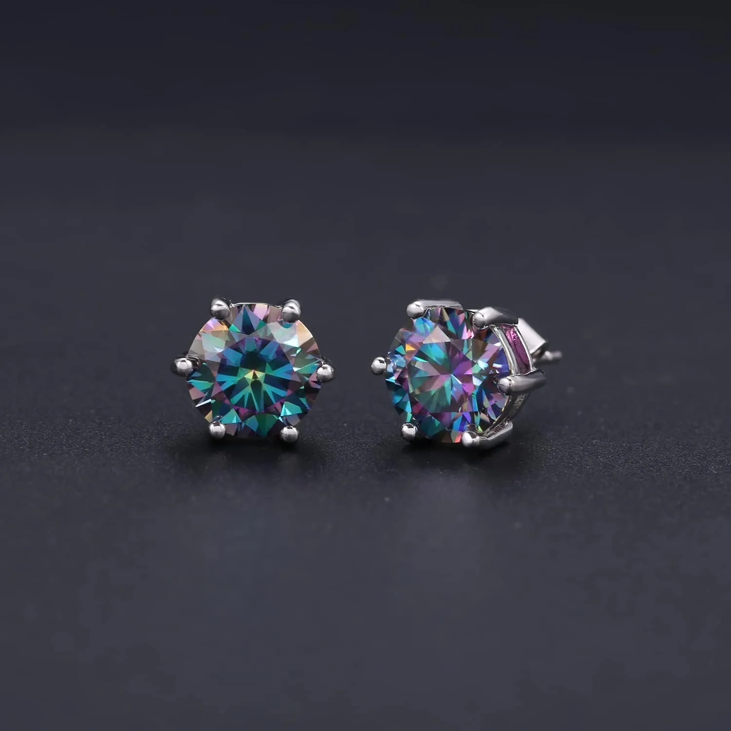 Green Moissanite Earrings - 6 Prong Green Stud Earrings 14k White Gold Green Earrings 925 Sterling Silver Moissanite Jewelry Gifts for Christmas