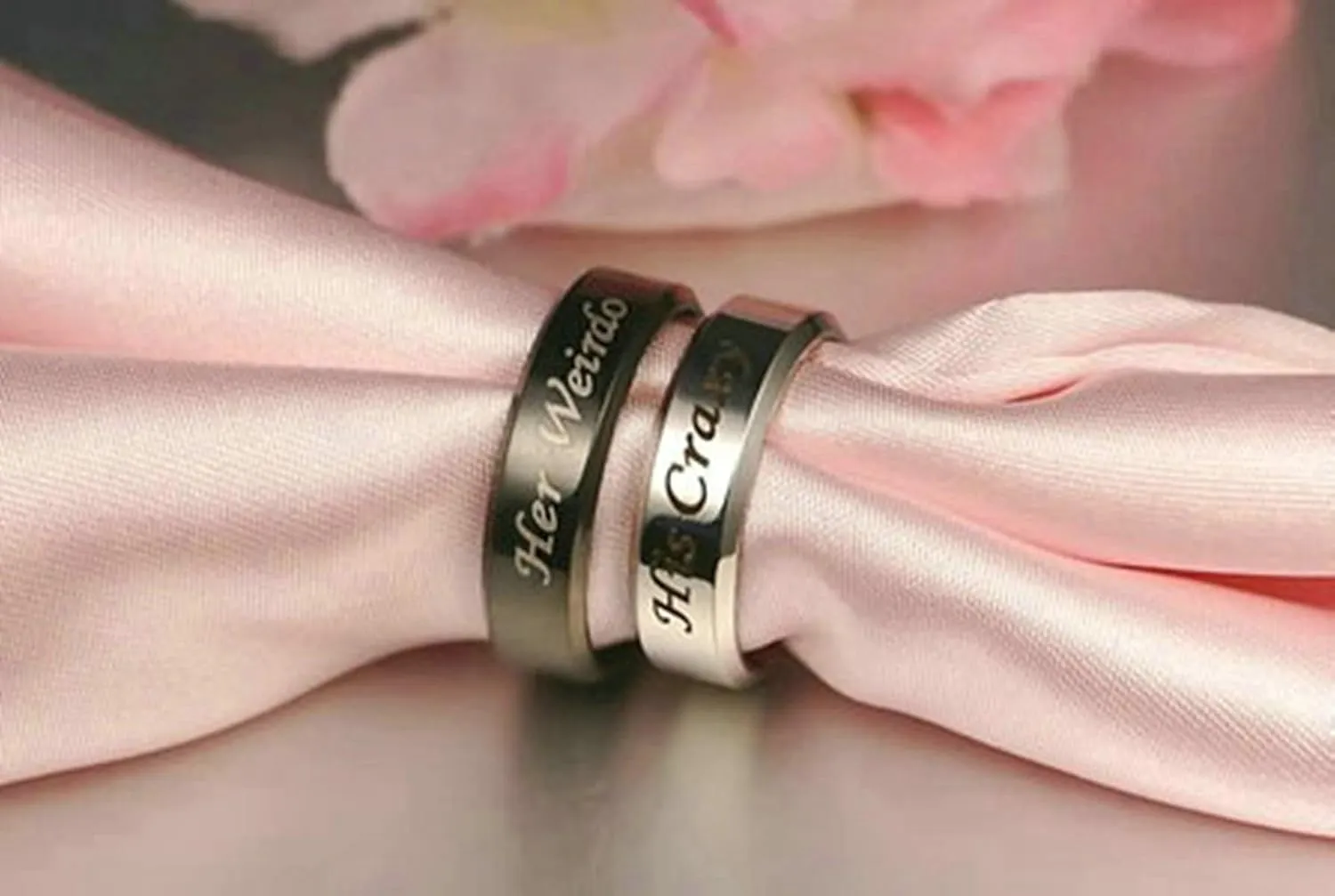 Gualiy Stainless Steel Couple Rings, Her Weirdo and His Crazy Rings Silver Black Wedding Bands Engagement Rings Size 5-13