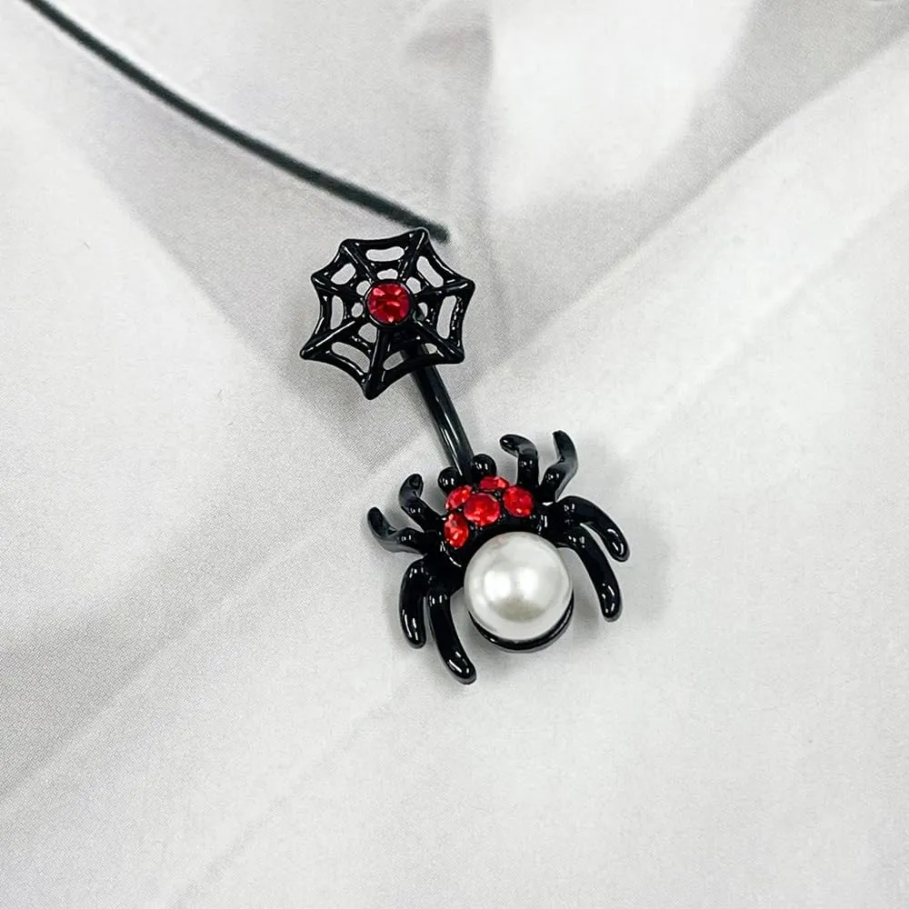 Halloween 14G Black Spider Skeleton Hands Butterfly Dangle Belly Button Rings for Women 316L Stainless Steel Belly Navel Barbell Rings Halloween Piercing Jewelry