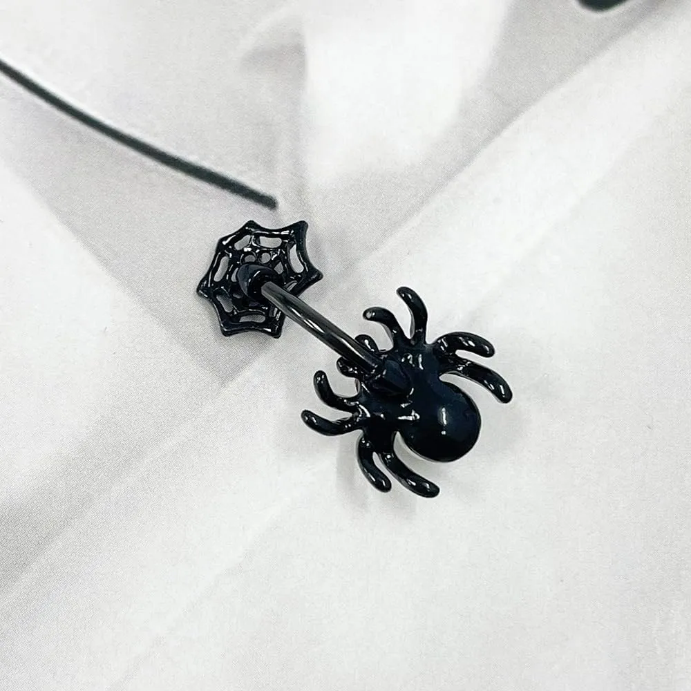 Halloween 14G Black Spider Skeleton Hands Butterfly Dangle Belly Button Rings for Women 316L Stainless Steel Belly Navel Barbell Rings Halloween Piercing Jewelry