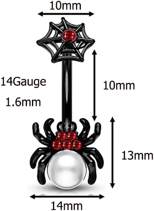 Halloween 14G Black Spider Skeleton Hands Butterfly Dangle Belly Button Rings for Women 316L Stainless Steel Belly Navel Barbell Rings Halloween Piercing Jewelry