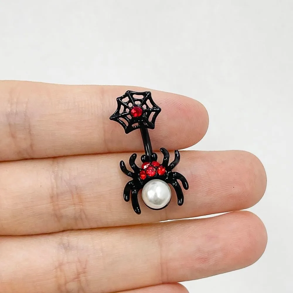 Halloween 14G Black Spider Skeleton Hands Butterfly Dangle Belly Button Rings for Women 316L Stainless Steel Belly Navel Barbell Rings Halloween Piercing Jewelry