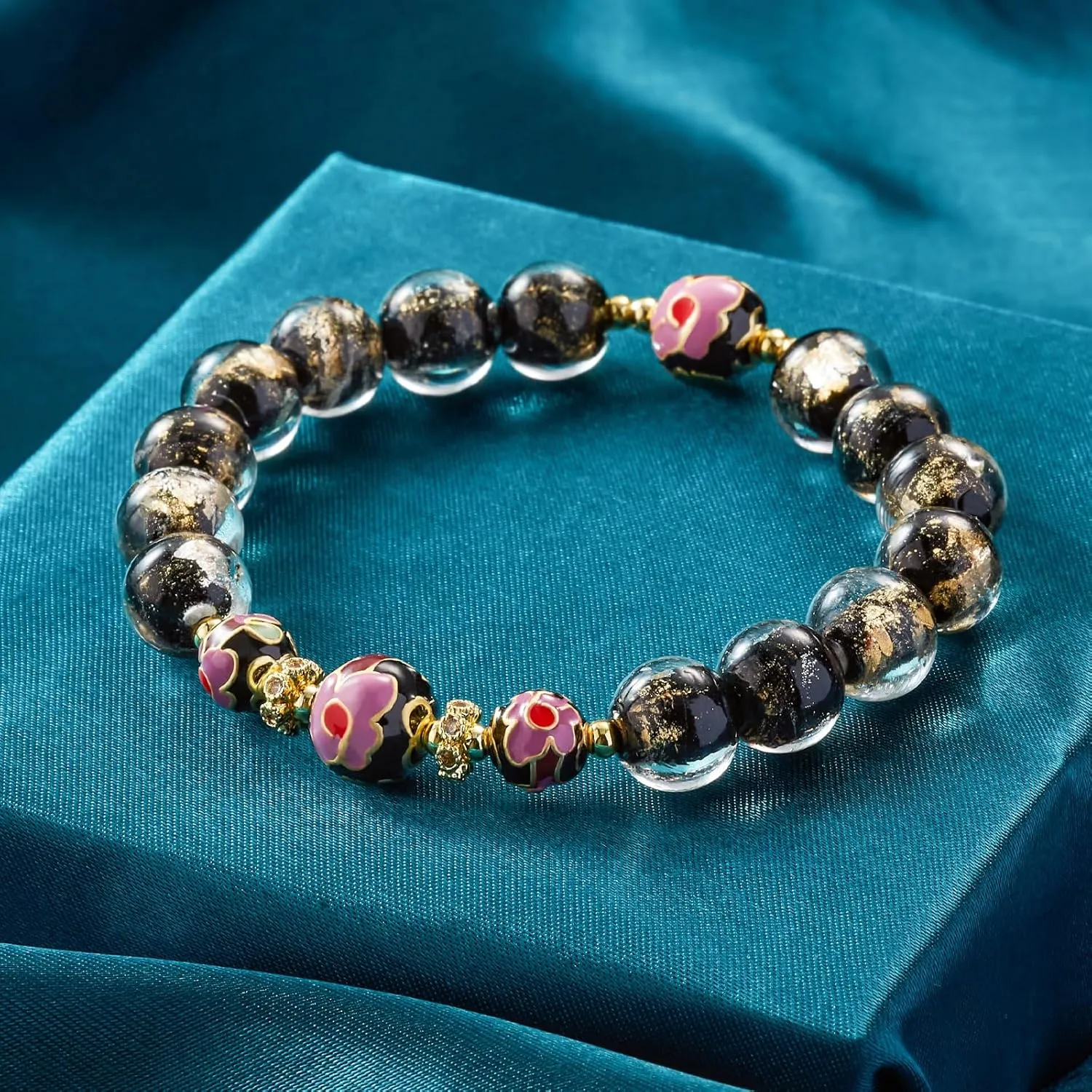 Handmade Beaded Bracelets for Women Men Teens, Gold Sliver Beads Bracelets  Bring Good Luck, Wealth, Prosperity  Unisex Stretch Protection Bracelet