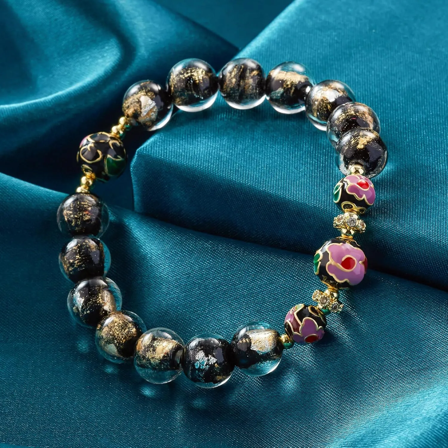 Handmade Beaded Bracelets for Women Men Teens, Gold Sliver Beads Bracelets  Bring Good Luck, Wealth, Prosperity  Unisex Stretch Protection Bracelet