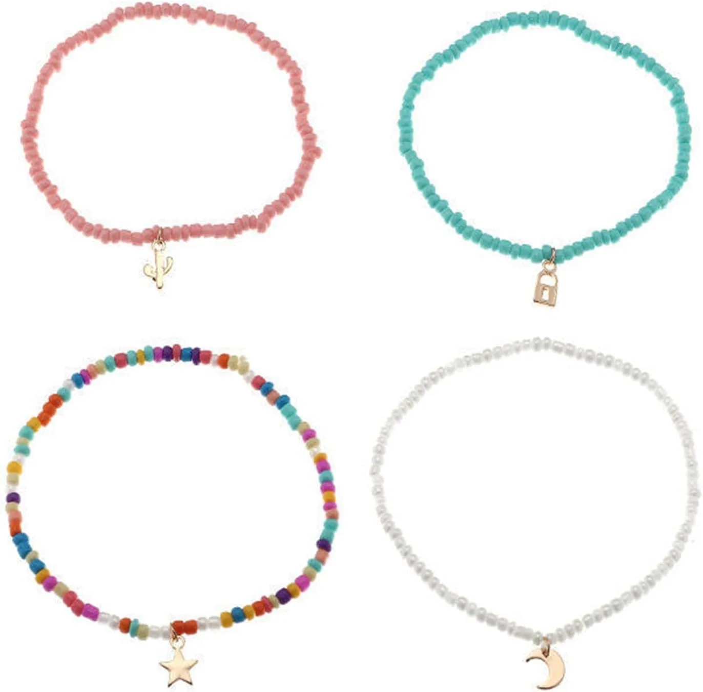 Handmade Multilayered Rainbow Colorful Beads Link Chain Moon Star Butterfly Pendant Choker Necklace Friendship Creative Beach Costume Jewelry for Women