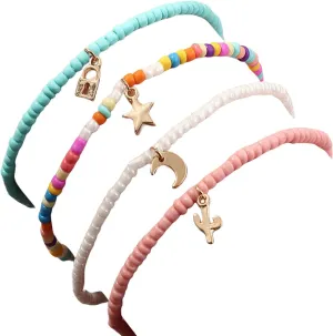 Handmade Multilayered Rainbow Colorful Beads Link Chain Moon Star Butterfly Pendant Choker Necklace Friendship Creative Beach Costume Jewelry for Women
