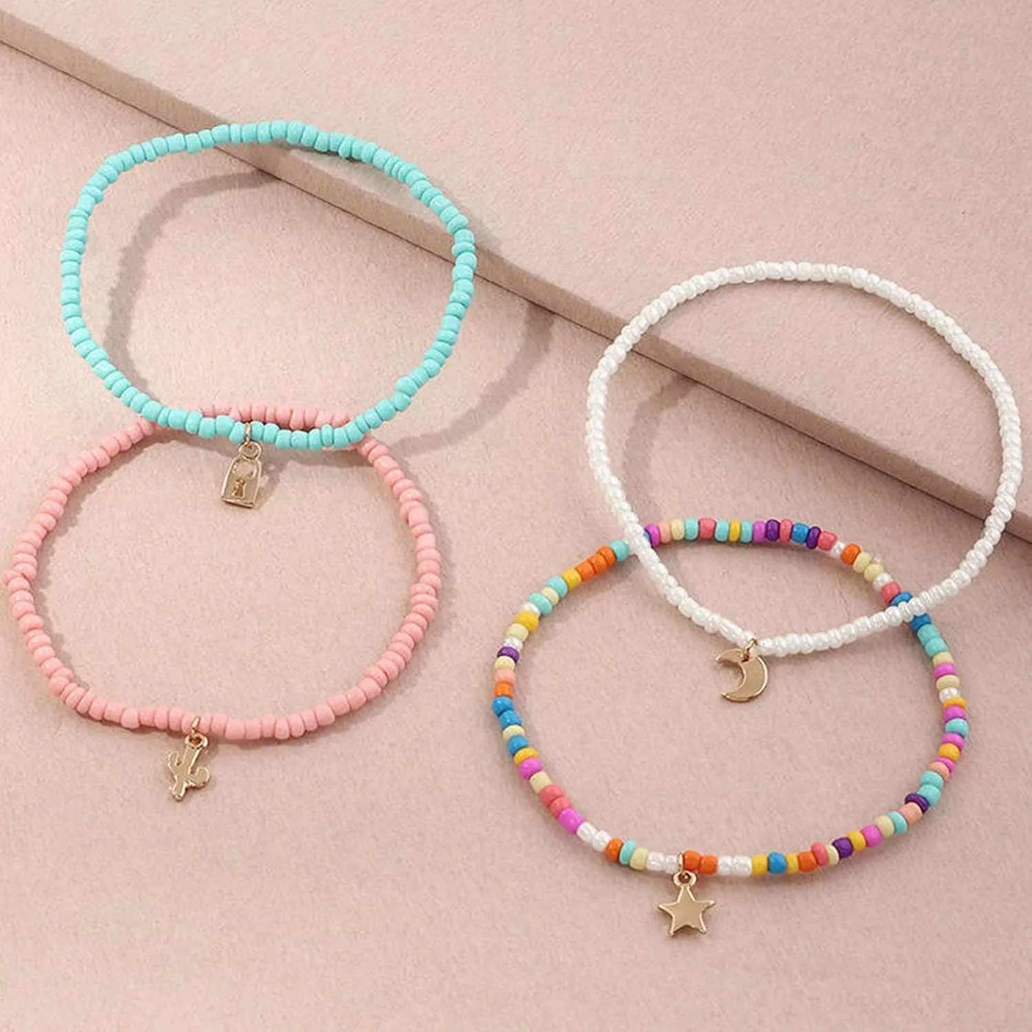 Handmade Multilayered Rainbow Colorful Beads Link Chain Moon Star Butterfly Pendant Choker Necklace Friendship Creative Beach Costume Jewelry for Women