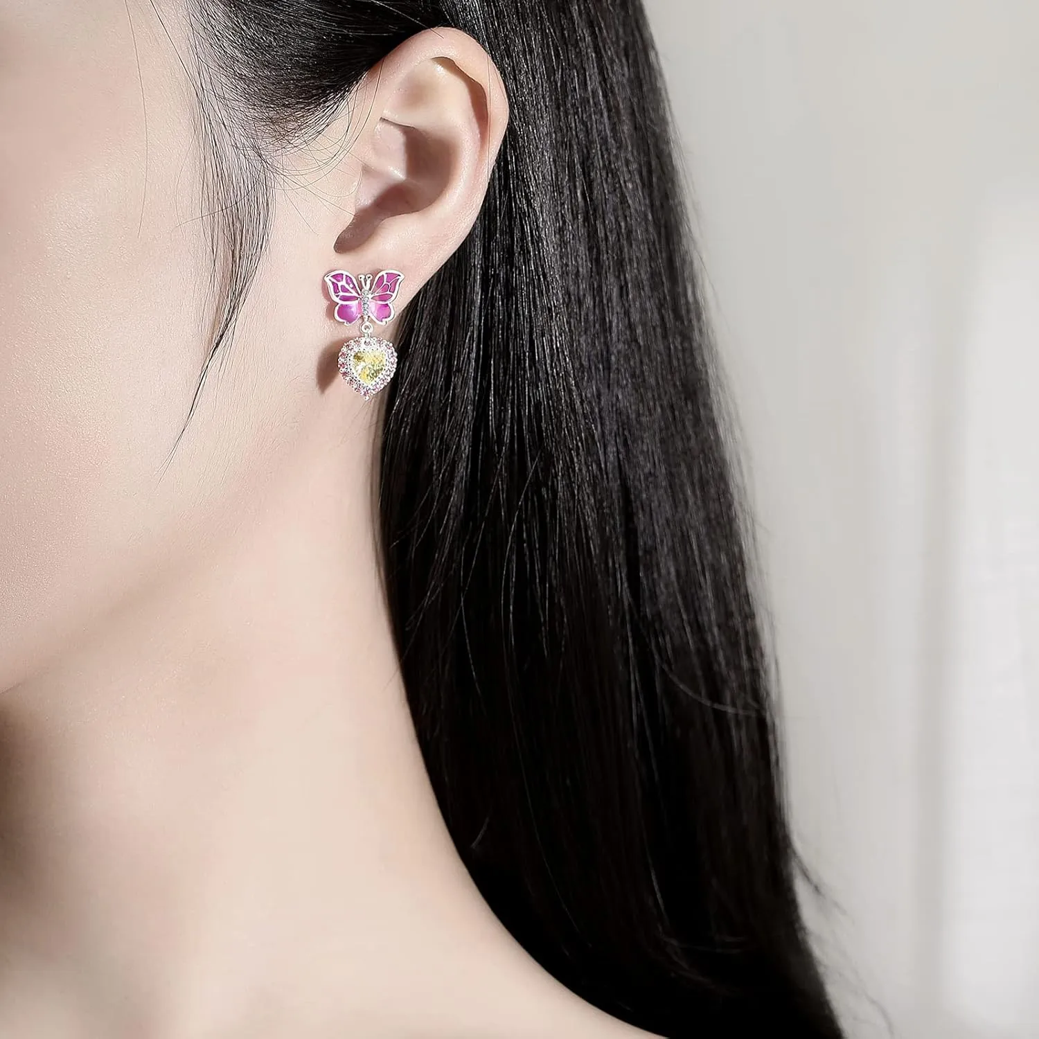 Heart Earrings, Silver Plated Enamel Bow Knot Earrings, Heart Crystal Earrings For Women Fashion Jewelry