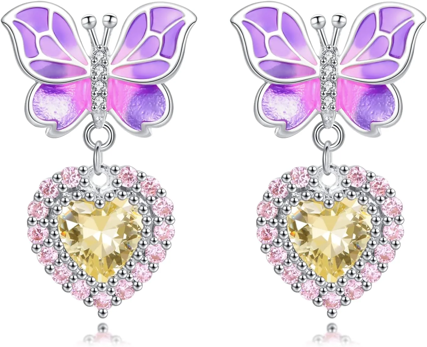 Heart Earrings, Silver Plated Enamel Bow Knot Earrings, Heart Crystal Earrings For Women Fashion Jewelry