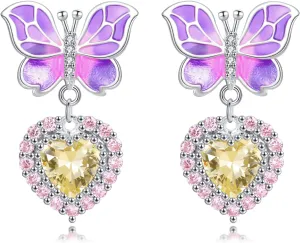Heart Earrings, Silver Plated Enamel Bow Knot Earrings, Heart Crystal Earrings For Women Fashion Jewelry